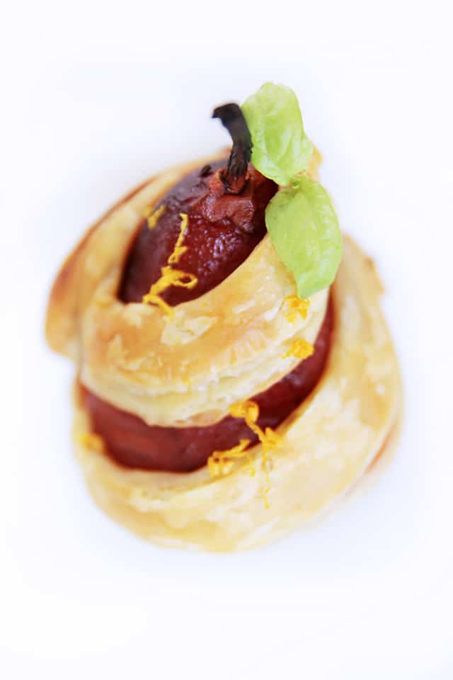 Poached Pear with Puff Pastry