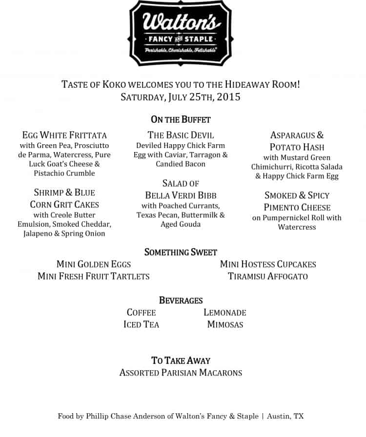 A Taste of Koko Menu