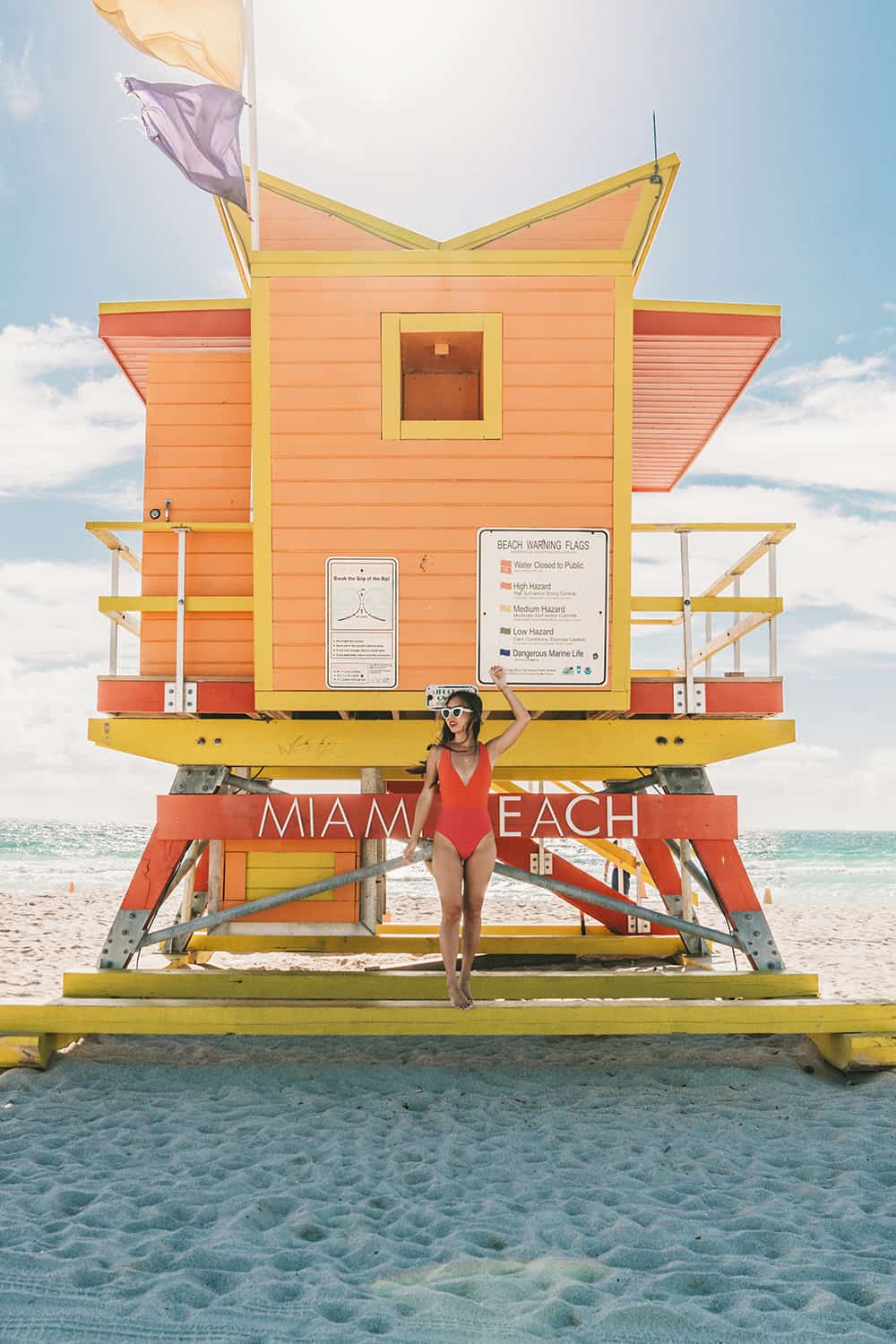 Colorful lifeguard towers in South Beach in Miami Beach