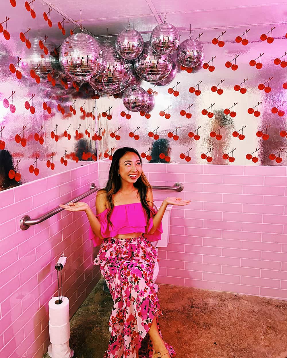 Pink bathroom at Taquero Mucho