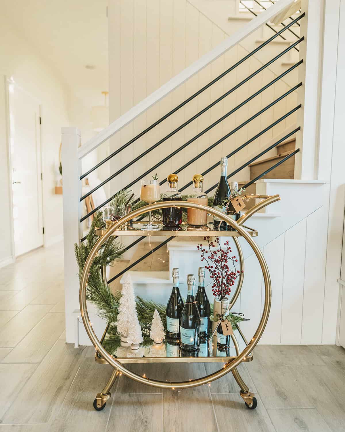 Holiday mimosa bar cart with prosecco