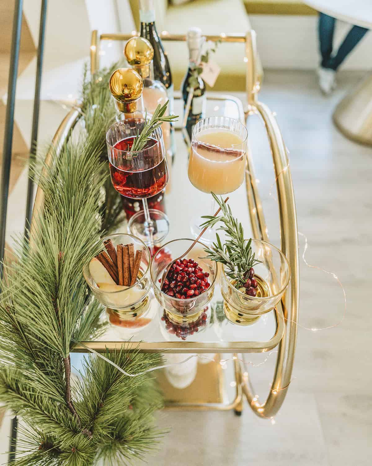 Holiday mimosa bar cart with prosecco