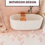 Boho Modern Bathroom Design | soaking bathtub | Kohler | herringbone tile