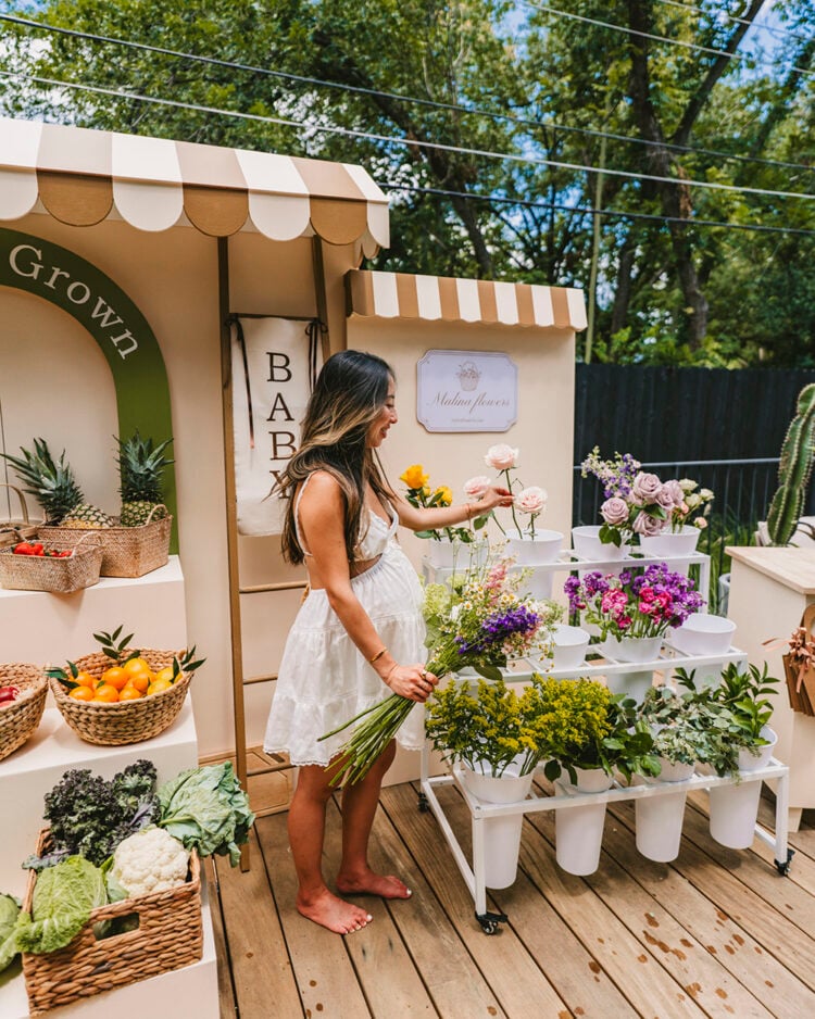 DIY flower bar at baby shower in Austin, Texas